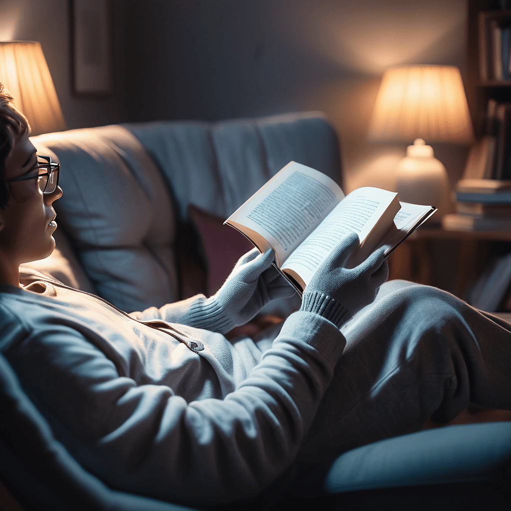 An individual reading a book with a finger guiding their eyes, symbolizing speed reading techniques and focus.